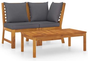 vidaXL Set mobilier de grădină, 3 piese, perne gri închis, lemn acacia