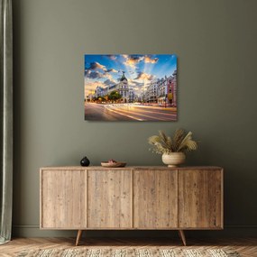 Tablou pe sticlă - Calle Gran Vía, Madrid, Spania (70x50 cm)