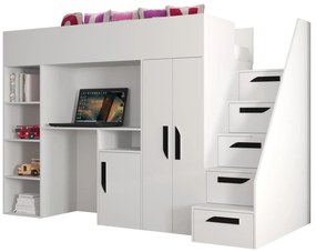 Pat pentru copii combinat 90 cm Puro 14 (alb mat + alb lucios + mânere negre). 1087093