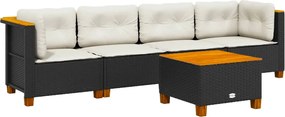 vidaXL Set mobilier de grădină cu perne, 5 piese, negru, poliratan