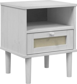 vidaXL Noptieră SENJA, aspect ratan alb, 40x35x48 cm, lemn masiv pin