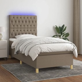 vidaXL Pat cu arcuri, saltea și LED, Gri taupe, 100x200 cm, textil