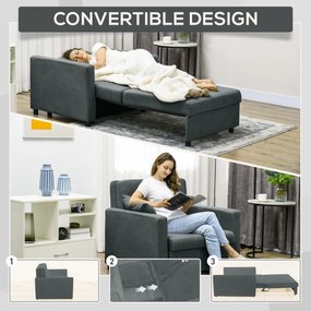 HOMCOM Fotoliu Tip Pat de O Persoană cu 2 Perne și Spațiu de Depozitare, Gri | Aosom Romania