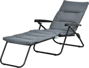 Outsunny Șezlong pliabil înclinat 6 poziții, mare confort, cu saltea + cotiere, oțel poliester gri | Aosom Romania