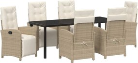 vidaXL Set de masă pentru grădină cu pernă 7 pcs Bej poliratan