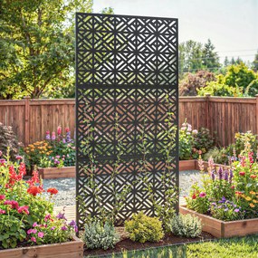 Outsunny Panou despărțitor decorativ pentru intimitate exterior Claustra decorativă pentru grădină 3 panouri cu model geometric Oțel 92x40x192cm Negru | Aosom Romania