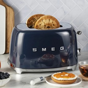 Prajitor de paine SMEG 50's Style TSF01NBEU, 950 W, 2 felii, 6 trepte, Tava pentru firimituri, Cablu integrat, Otel inoxidabil, Albastru inchis