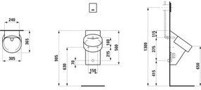 LAUFEN H8402850200001 - Pisoar VAL, alimentare pe spate, evacuare pe spate, ceramică/negru lucios
