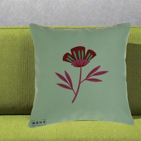Perna Decorativa Floare Macul Roz-Rosu Grafic, 40x40 cm, Verde, Husa Detasabila, Perna Inclusa, BEKZ®