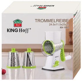 Răzătoare manuală cu 3 atașamente Kinghoff KH 1960, oțel inoxidabil, alb/verde
