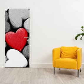 Fototapet pentru ușă - Inimioare din lemn (95x205cm)