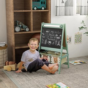 Tablă pentru copii 3 în 1 AIYAPLAY cu 2 containere, șevalet de artă din lemn pentru copii 3-8 ani, 54x46,5x93cm, de culoare verde | Aosom Romania