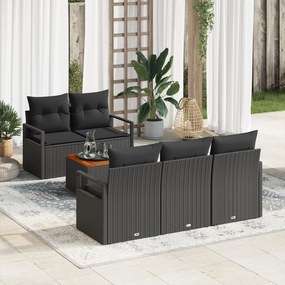 vidaXL Set de canapele de grădină din 6 piese cu perne, rattan poly negru.