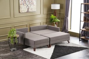 Coltar Modular pe Stanga cu Taburet, Cadru Lemn de Brad, Bella Mini, Gri