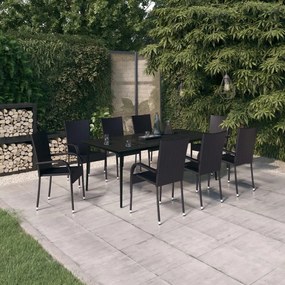 Set mobilier de gradina, negru, 9 piese