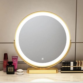 SEA89 - Set Masa toaleta, 100 cm, cosmetica, masa machiaj cu oglinda LED si scaun, masuta vanity - Alb-Auriu