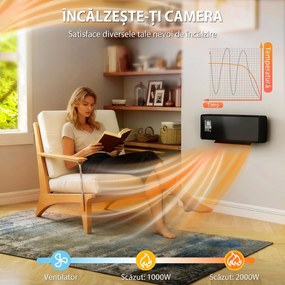 HOMCOM Aerotermă de perete cu Telecomandă, Negru | Aosom Romania