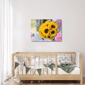 Tablou pe sticlă cu buchetul miresii de floarea soarelui (70x50 cm)