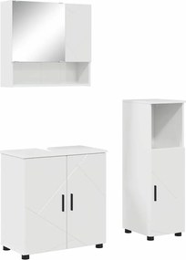 vidaXL Set de mobilier pentru baie Pe perete cu ușă 3 pcs Alb lucios