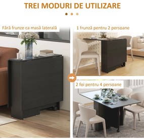 HOMCOM Masă Pliabilă, Masă Rabatabilă pentru 4-6 Persoane cu 2 Rafturi și 2 Roți, din Lemn și Metal, 140x80x74 cm, Negru | Aosom Romania