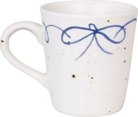 Cană vintage din ceramică, alb cu detalii albastre „Viola Bow”
