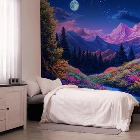 Fototapet - Peisaj violet în luna plină (147x102 cm)