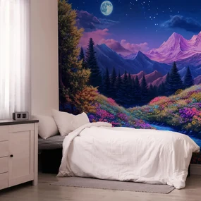 Fototapet - Peisaj violet în luna plină (147x102 cm)
