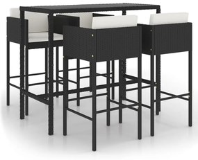 3094793 vidaXL Set mobilier bar de grădină cu perne, 5 piese, negru, poliratan