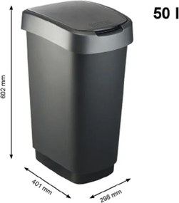 ROTHO Coş de gunoi SWING TWIST, negru şi argintiu 50 l