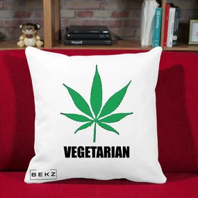 Perna Decorativa Vegetarian cu Frunza, 40x40 cm, Alba Mata, Husa Detasabila, Perna Inclusa, BEKZ®
