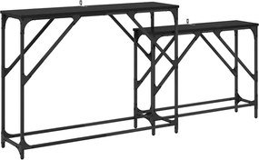 vidaXL Masă de consolă 2 pcs Stejar Negru 100 x 28 x 75 cm