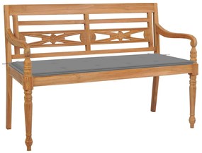 vidaXL Bancă Batavia cu pernă gri, 120 cm, lemn masiv tec