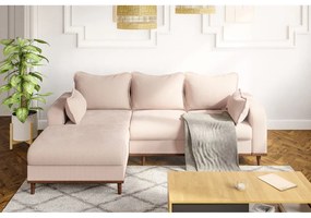 Colțar bej cu tapițerie din catifea reiată (cu colț pe partea stângă ) Beata – Ropez