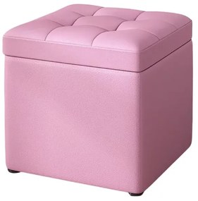 Taburet cu spațiu de depozitare, 30x30x35cm, Roz &ndash; Design modern din MDF, PU și burete