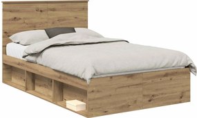 vidaXL Cadru de pat Stejar artizanal 135 x 190 cm Lemn de pin masiv