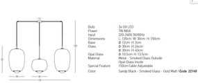Lustra cu 3 Pendule, Sticla, Fumuriu, 3XG9 Pendant LINE