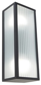 Lampă de perete inteligentă de exterior neagră cu sticlă canelată, incl. 2 Wifi A60 - Charlois