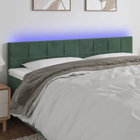vidaXL Tăblie de pat cu LED, verde închis, 160x5x78/88 cm, catifea