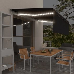 vidaXL Copertină automată cu stor senzor vânt LED, antracit, 4,5x3 m
