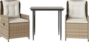 vidaXL Set mobilier de grădină cu perne, 3 piese, bej, poliratan