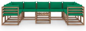 Set mobilier de gradina cu perne verzi, 10 piese