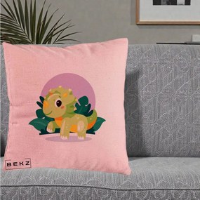 Perna Decorativa Triceratops Kawaii Verde, 40x40 cm, Roz, Husa Detasabila, Perna Inclusa, BEKZ®