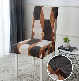 Set Huse Elastice pentru Scaun, 4 Piese, Cu Elastic, Maro cu Alb