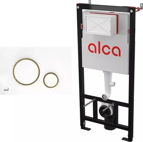 Set rezervor WC cu cadru incastrat Alca AM101/1120 si clapeta de actionare Thin M775 alb - auriu lucios