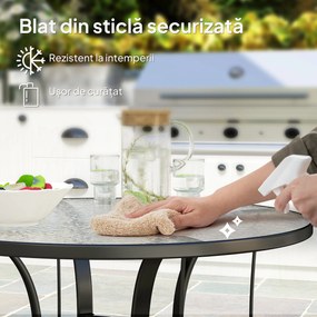 Outsunny Masă Rotundă de Grădină pentru Maxim 4 Persoane cu Gaură pentru Umbrelă, Ø96,5x71 cm, Negru | Aosom Romania