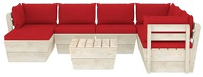 Set mobilier gradina din paleti cu perne, 8 piese, lemn molid Rosu, 3x colt + 3x mijloc + masa + suport pentru picioare, 1