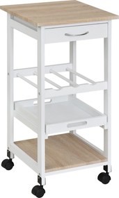 HOMCOM Serviciu de servire dulap de bucătărie cu rotile 2 rafturi, tavă detașabilă, sertar lemn de pin alb stejar luminos | Aosom Romania