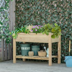 Outsunny Ghiveci înălțat cu etajeră de depozitare din lemn, pătrat de grădină pe picioare ridicat, 113 x 56 x 84 cm, verde | Aosom Romania