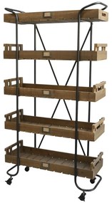 Etajeră din lemn și metal, cu 5 rafturi și roți, H156,5 cm