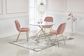 Set masa rotunda din sticla Rondo diametru 110 cm, inaltime 74 cm + 2 scaune din catifea K381 velvet roz/auriu inaltime 88 cm